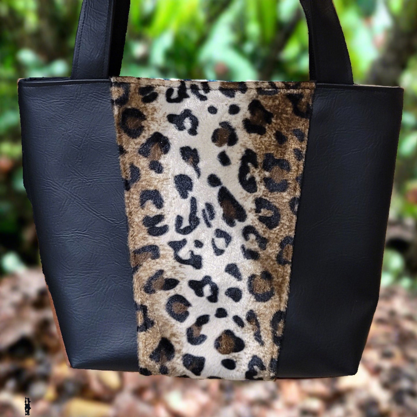 Leather and Leopard Animal Print Shoulder Bag