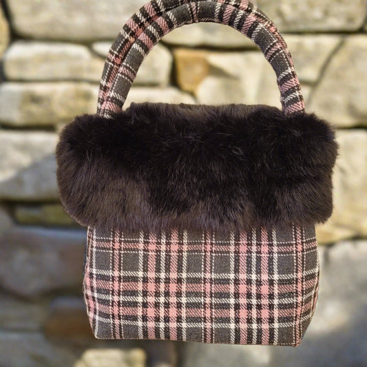 Pink Tartan and Fur Handbag