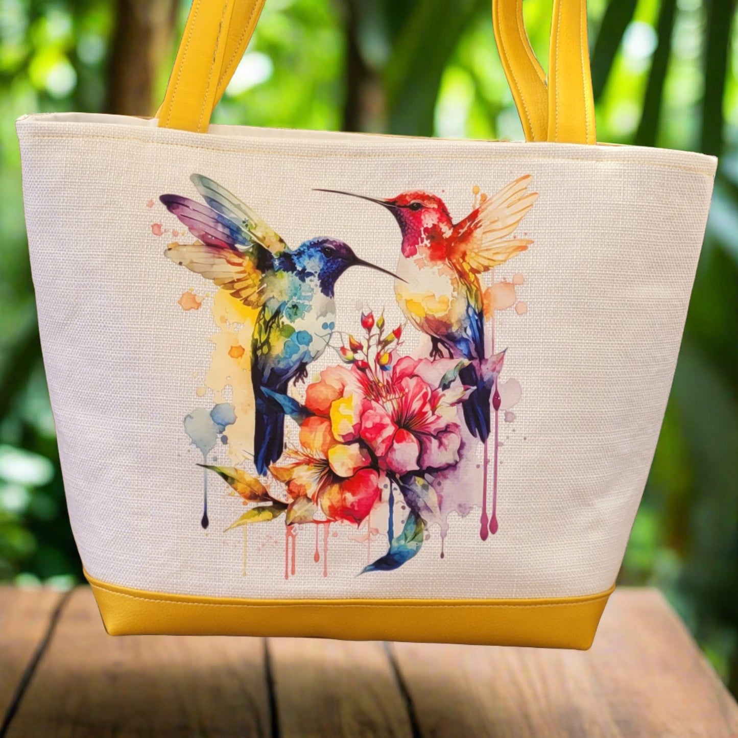 Leather and Linen Hummingbird Summer Shoulder Bag