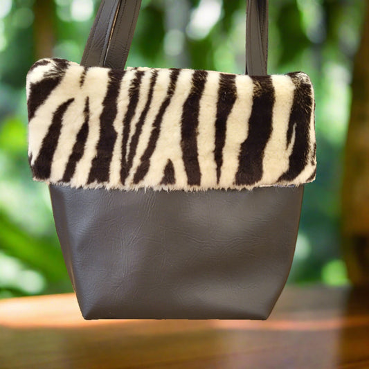 Leather and Zebra Animal Print Handbag