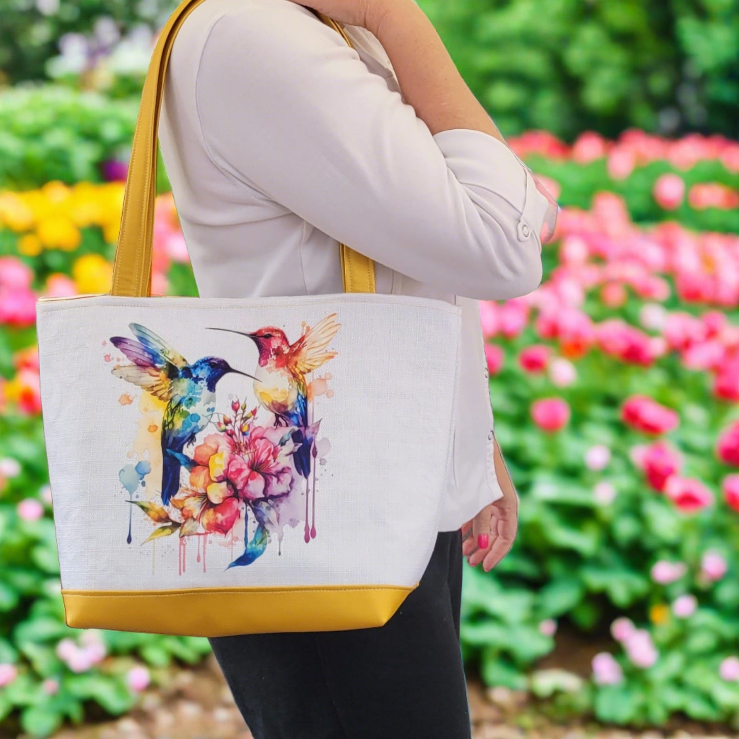 Leather and Linen Hummingbird Summer Shoulder Bag