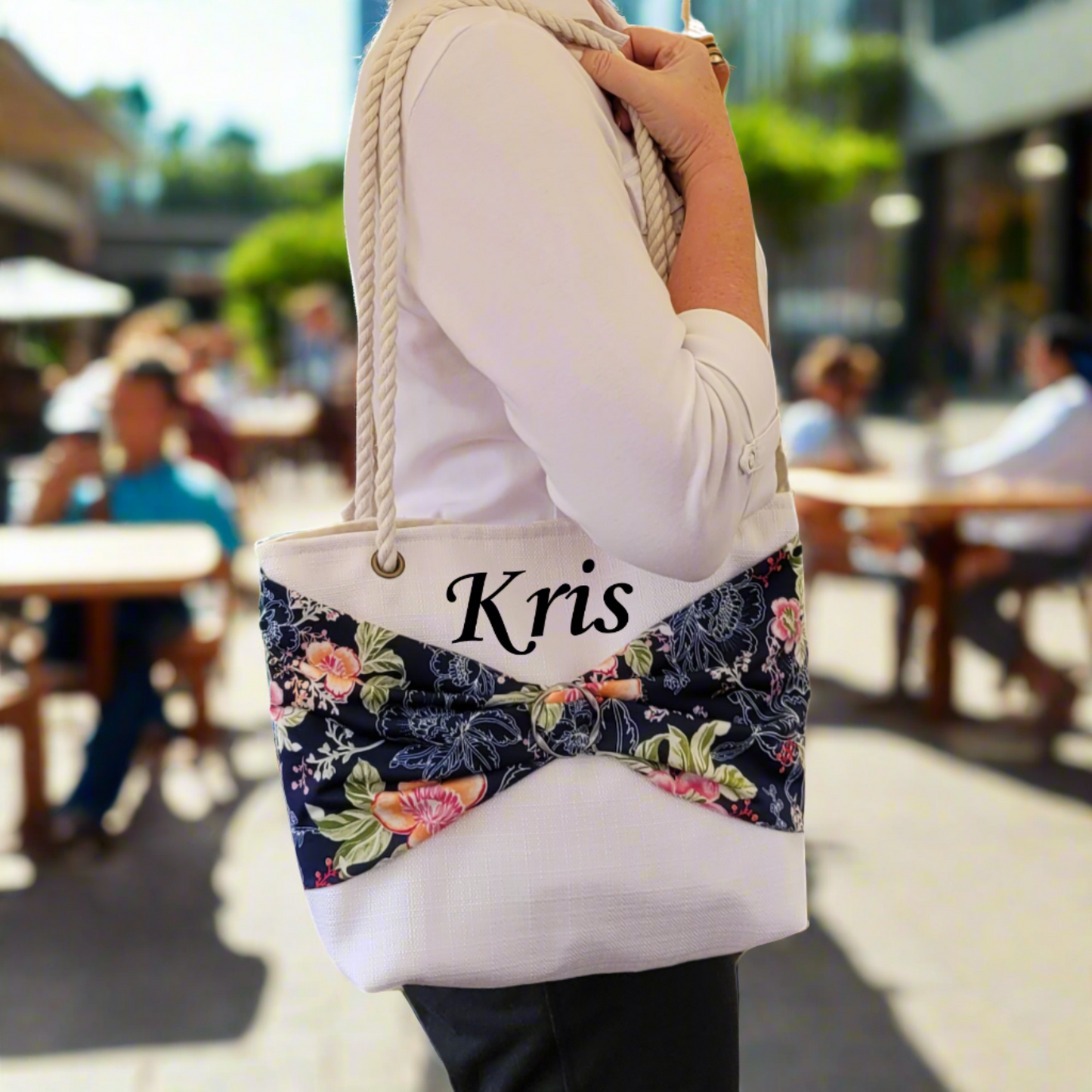 Ultra Unique Personalized Summer Floral and Linen Shoulder Tote Bag
